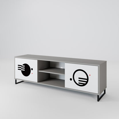 BLACK AND WHITE COMBINATION 2-Door TV Stand in Grey Finish