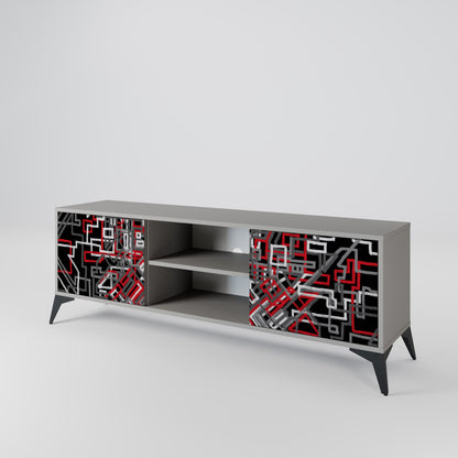 BROKEN LINES 2-Door TV Stand in Grey Finish