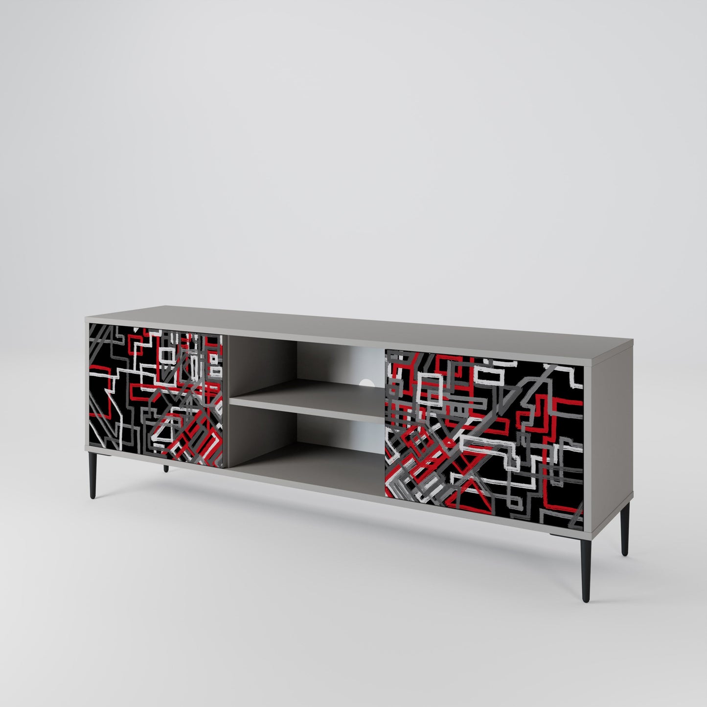 BROKEN LINES 2-Door TV Stand in Grey Finish