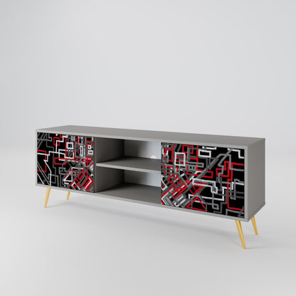 BROKEN LINES 2-Door TV Stand in Grey Finish