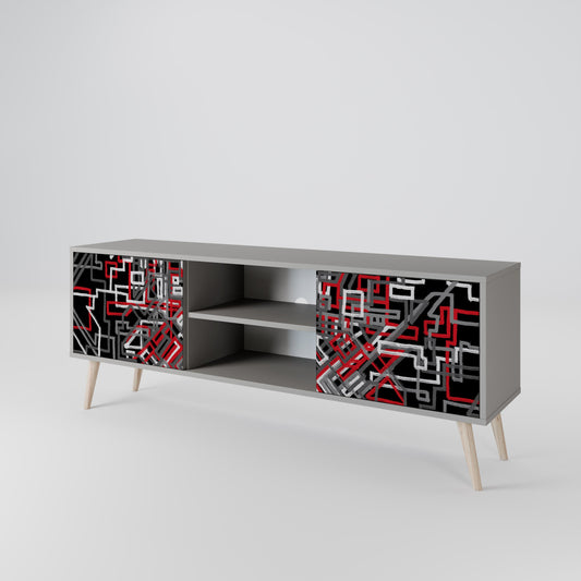 BROKEN LINES 2-Door TV Stand in Grey Finish