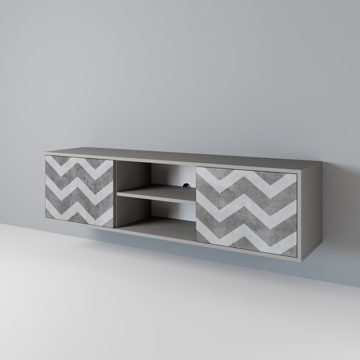 TOUGH ZIG ZAG 2-Door TV Stand in Grey Finish