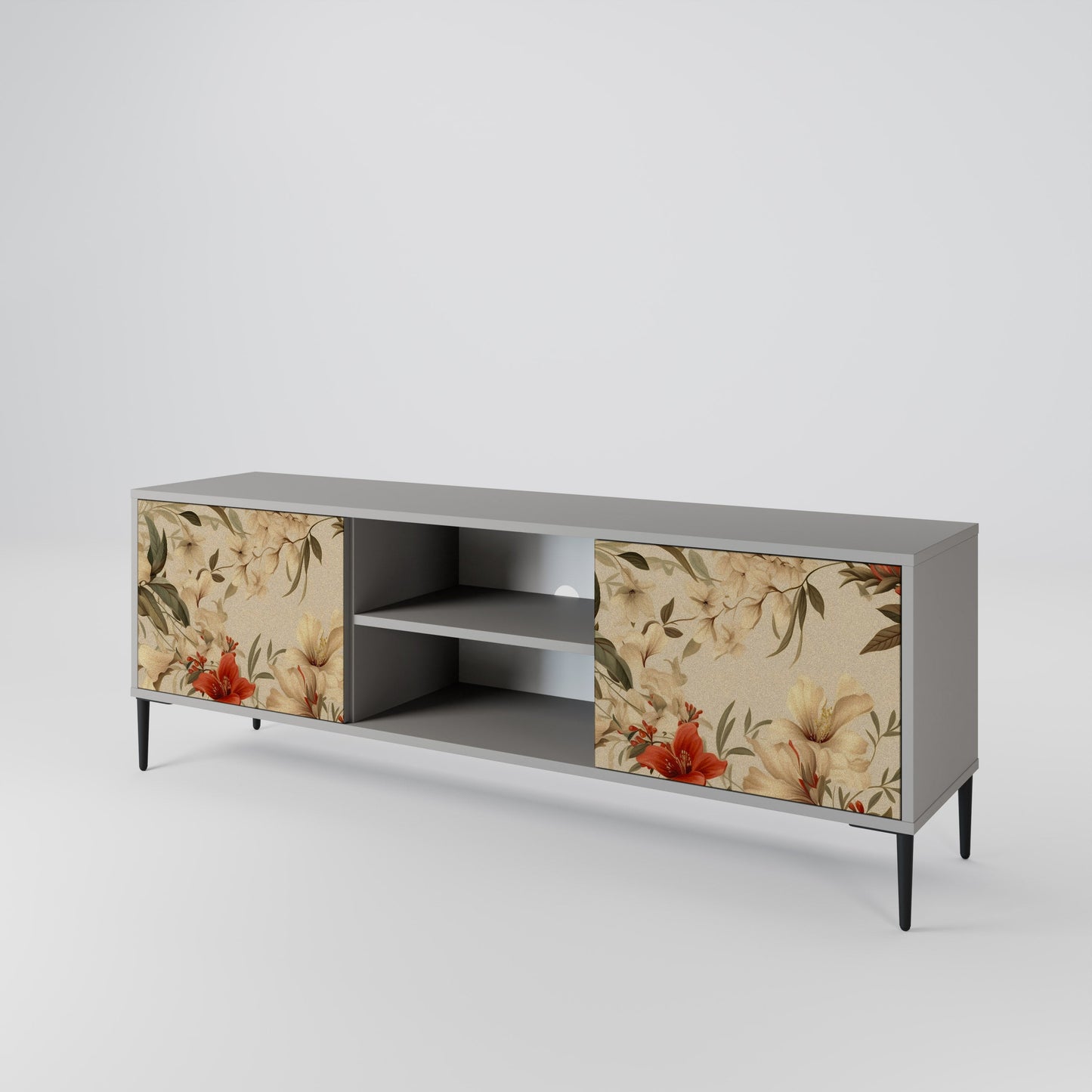 BLOOMING HARMONY 2-Door TV Stand in Grey Finish