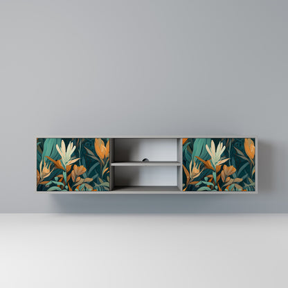 FLORAL SERENITY 2-Door TV Stand in Grey Finish