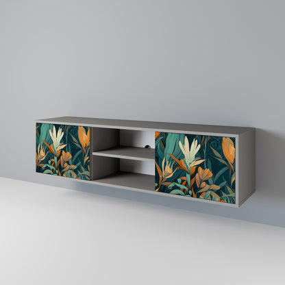 FLORAL SERENITY 2-Door TV Stand in Grey Finish
