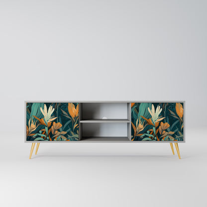 FLORAL SERENITY 2-Door TV Stand in Grey Finish