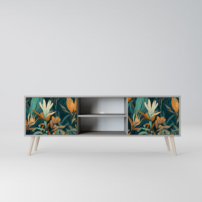 FLORAL SERENITY 2-Door TV Stand in Grey Finish