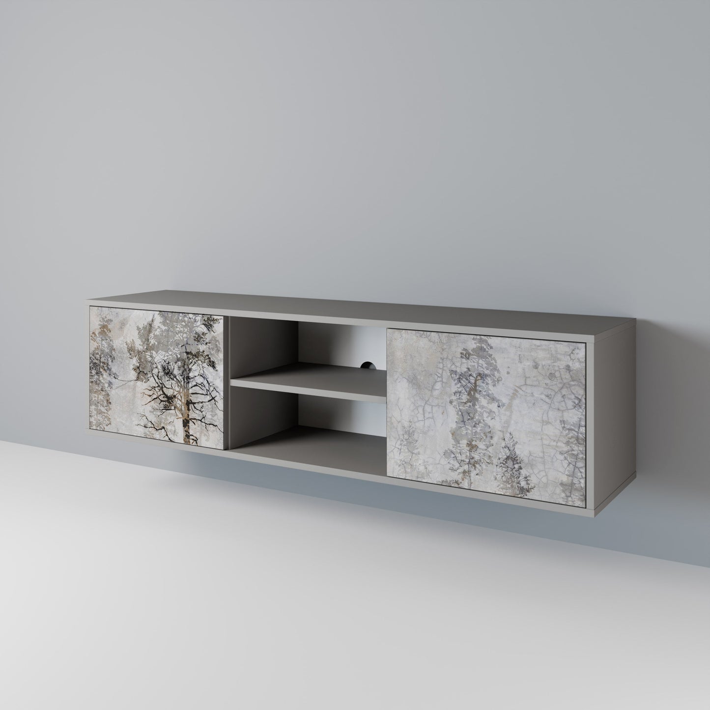 FADE IN THE TREES 2-Door TV Stand in Grey Finish