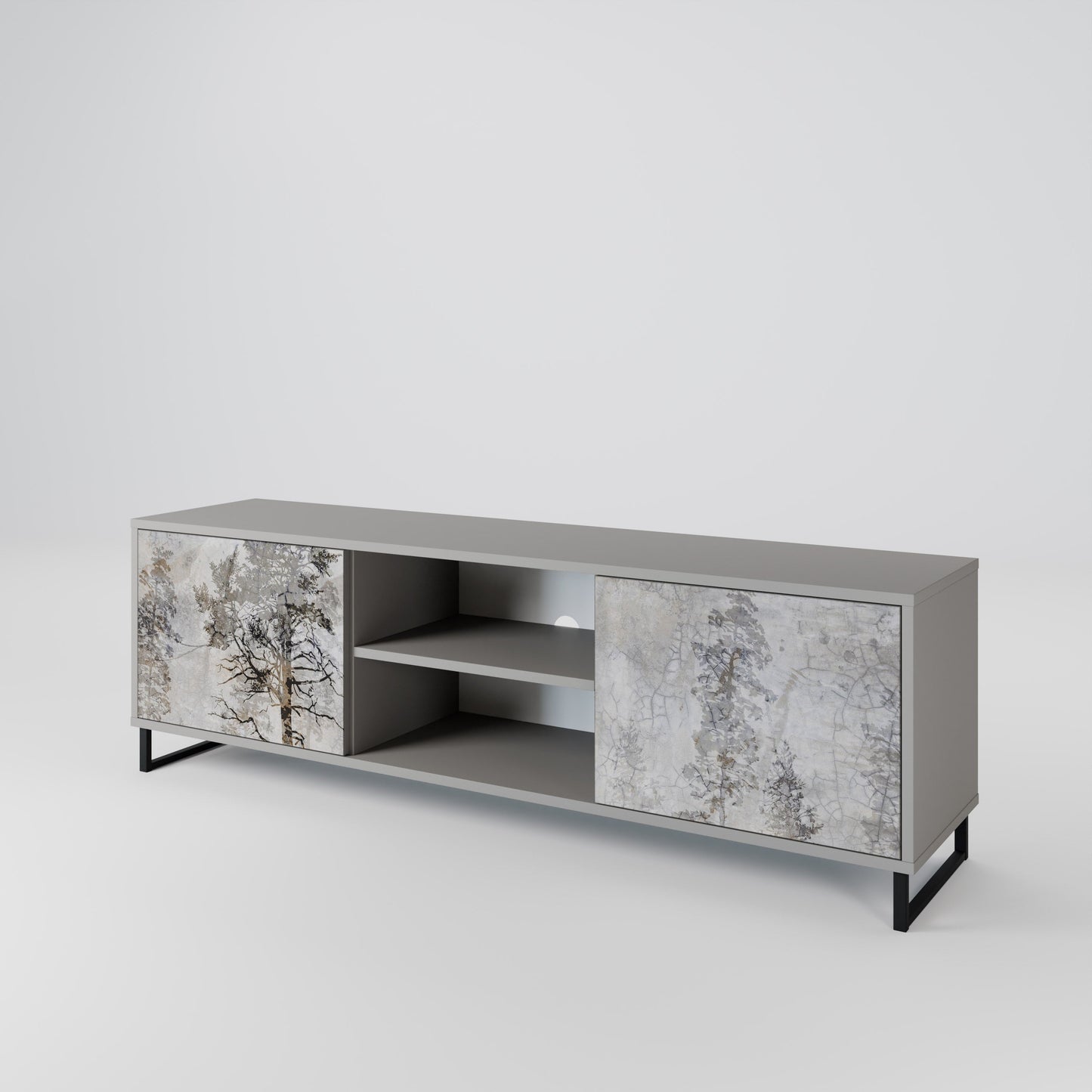 FADE IN THE TREES 2-Door TV Stand in Grey Finish
