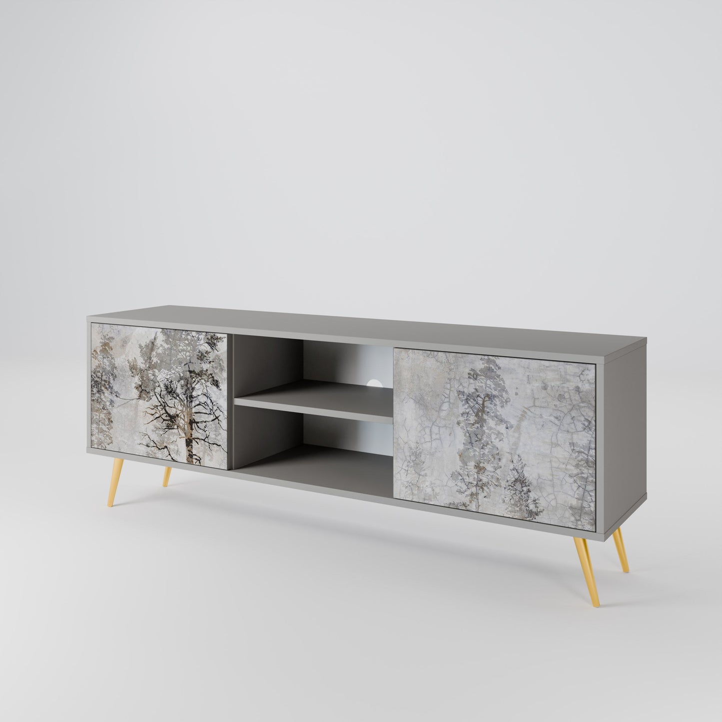 FADE IN THE TREES 2-Door TV Stand in Grey Finish
