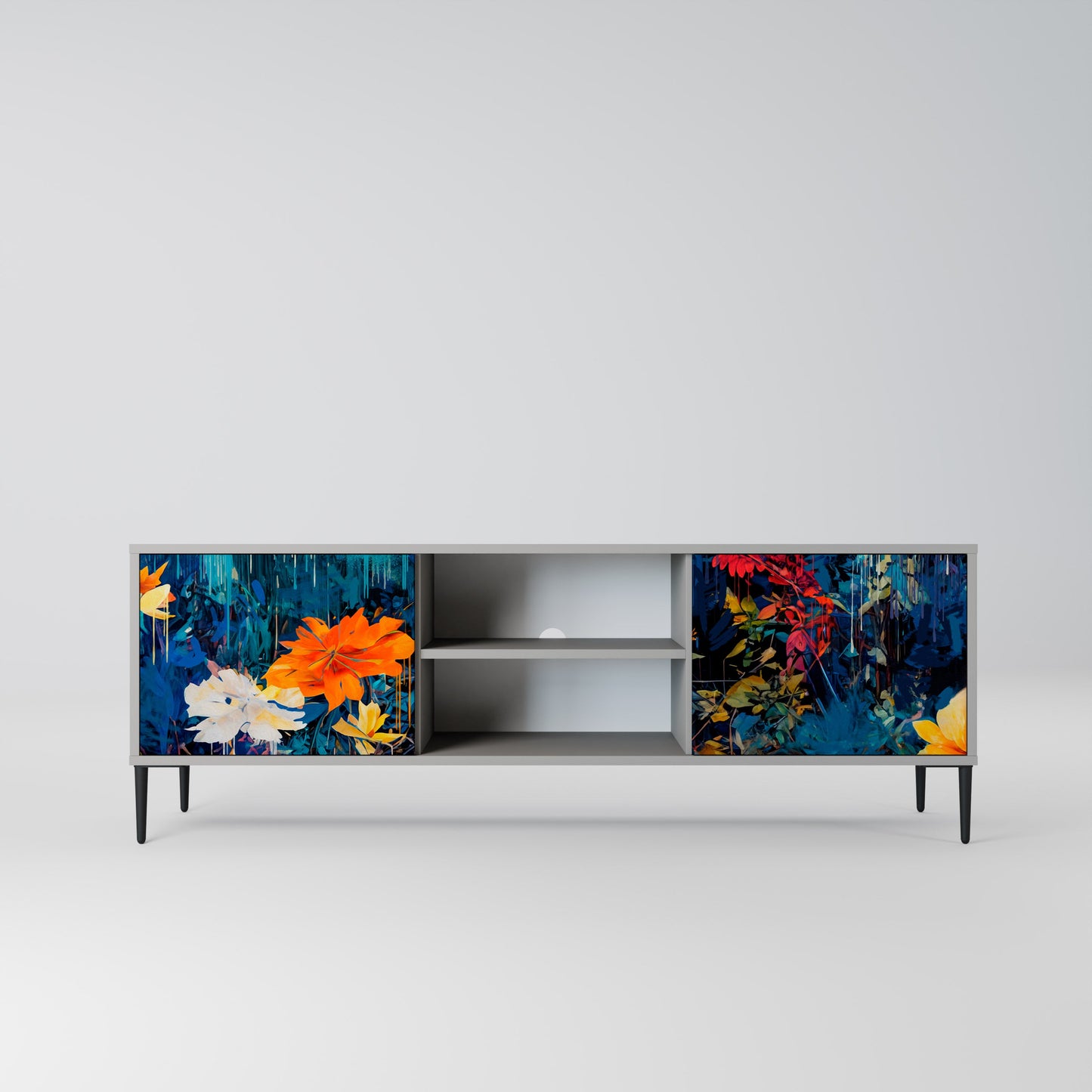 MIDNIGHT BLOSSOM 2-Door TV Stand in Grey Finish