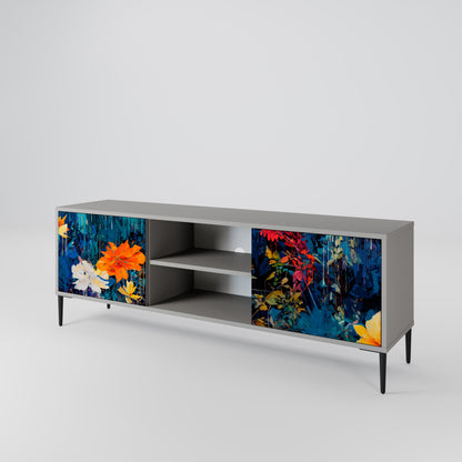 MIDNIGHT BLOSSOM 2-Door TV Stand in Grey Finish