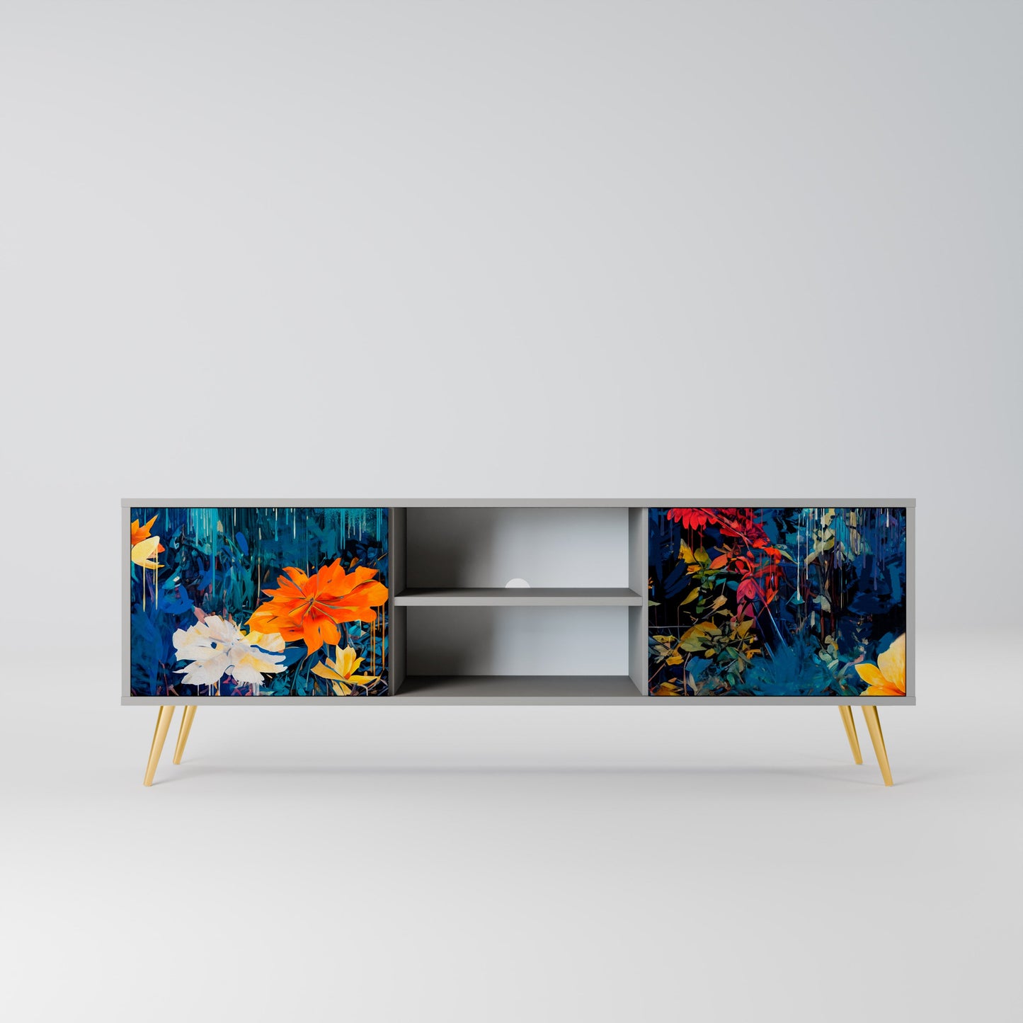 MIDNIGHT BLOSSOM 2-Door TV Stand in Grey Finish