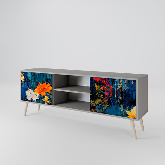 MIDNIGHT BLOSSOM 2-Door TV Stand in Grey Finish