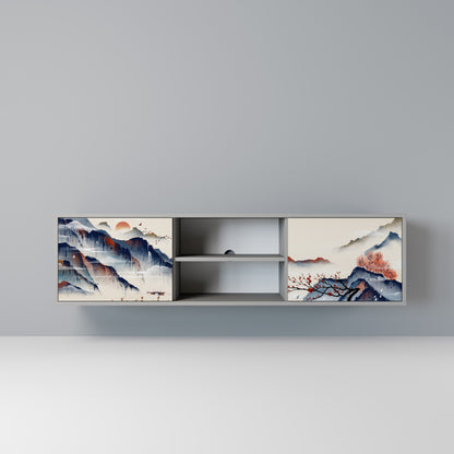 JAPANESE LANDSCAPE 2-Door TV Stand in Grey Finish