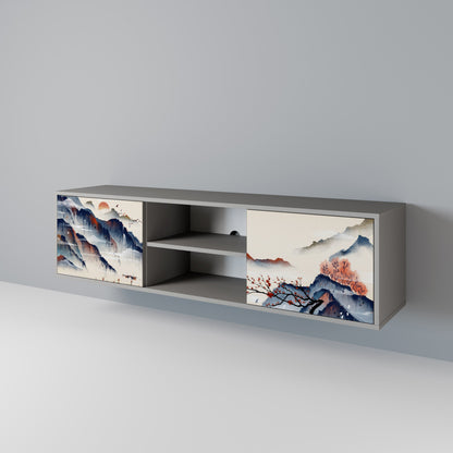 JAPANESE LANDSCAPE 2-Door TV Stand in Grey Finish
