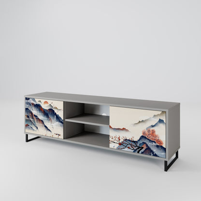 JAPANESE LANDSCAPE 2-Door TV Stand in Grey Finish