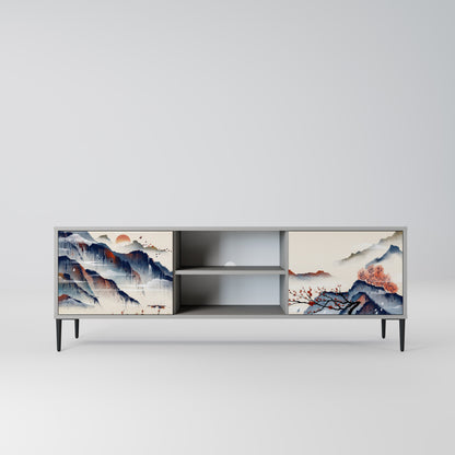JAPANESE LANDSCAPE 2-Door TV Stand in Grey Finish