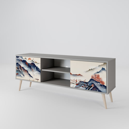 JAPANESE LANDSCAPE 2-Door TV Stand in Grey Finish