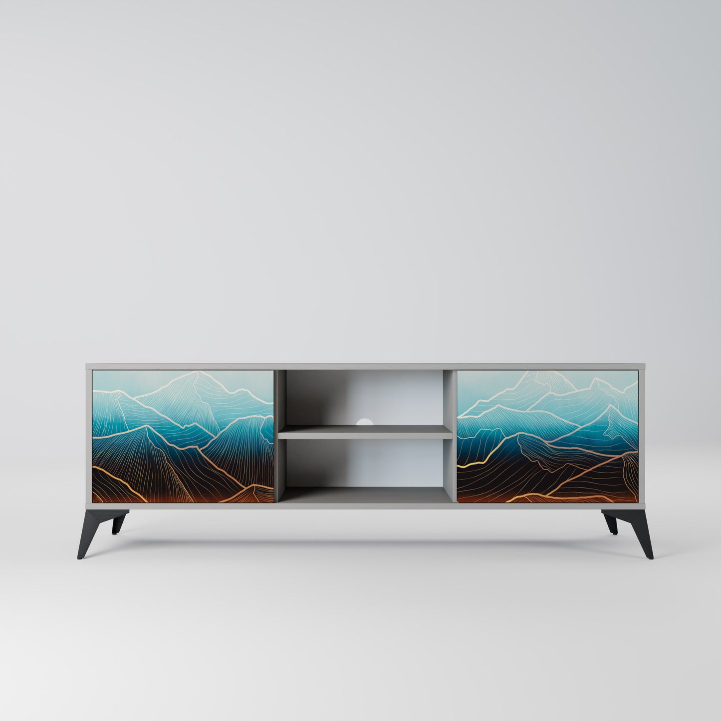 LUNAR SECRETS 2-Door TV Stand in Grey Finish