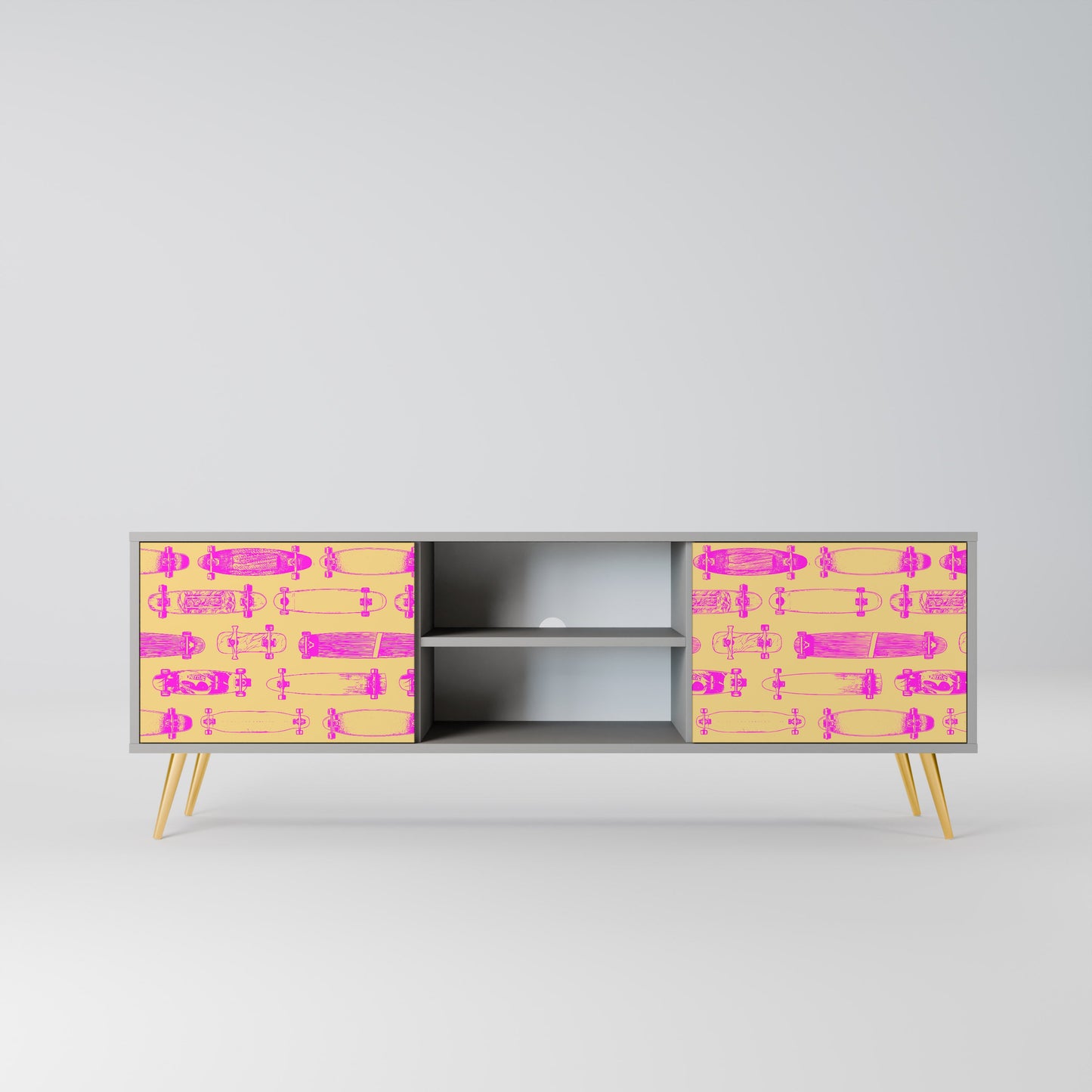 SKATEBOARD ARTISTRY 2-Door TV Stand in Grey Finish