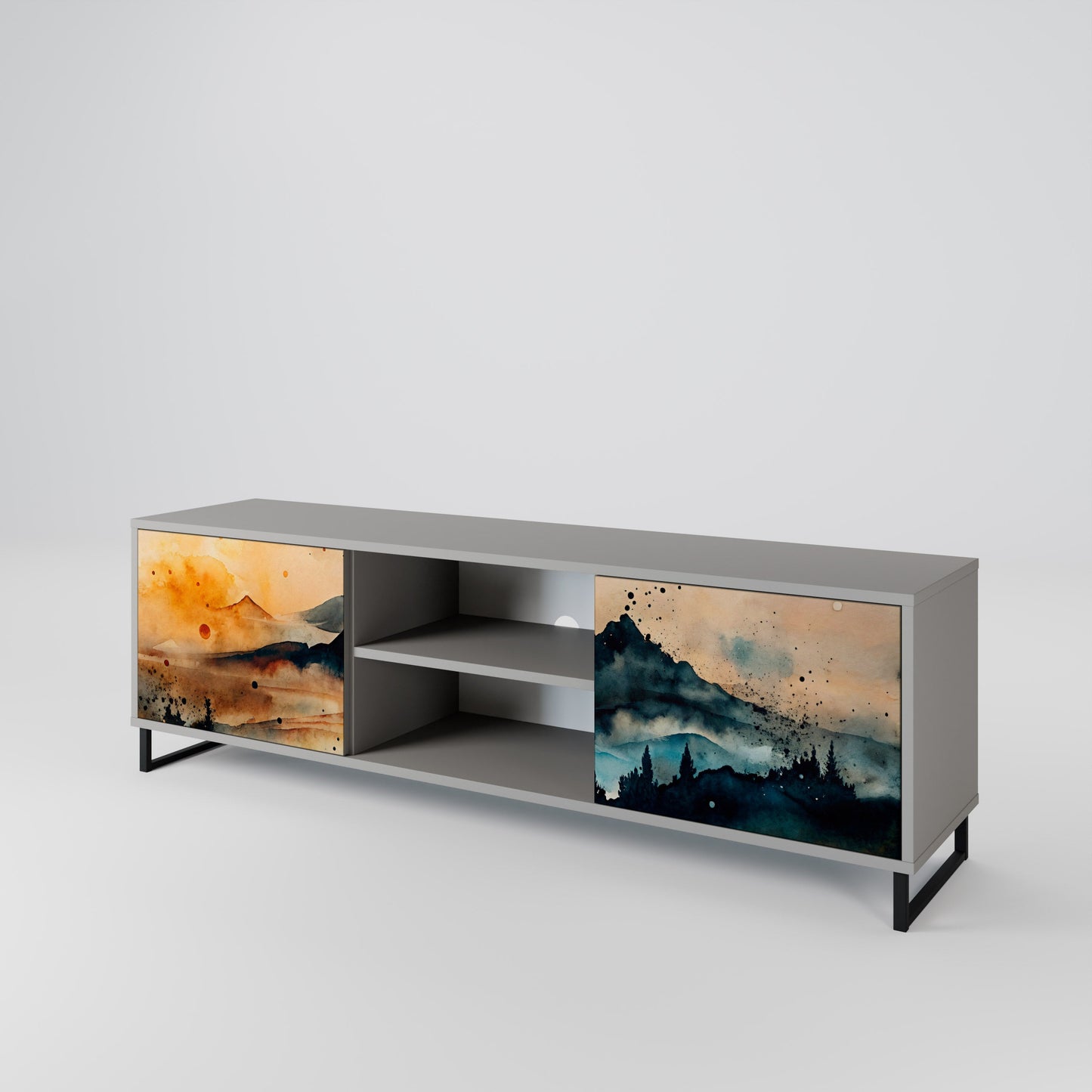 OMINOUS MOUNTAINS 2-Door TV Stand in Grey Finish