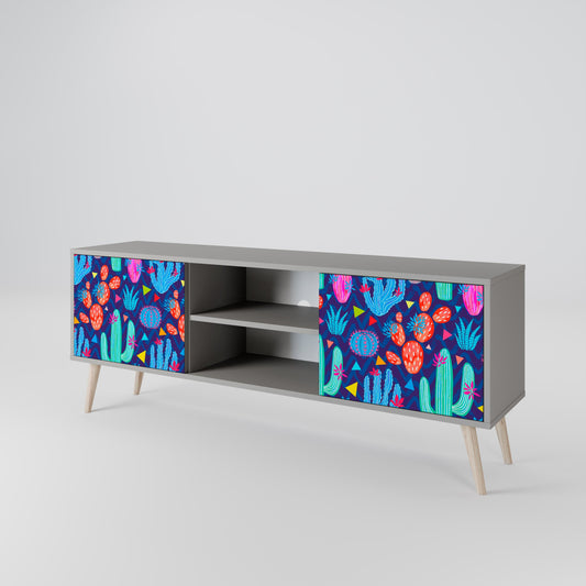 CACTUS VIBES 2-Door TV Stand in Grey Finish