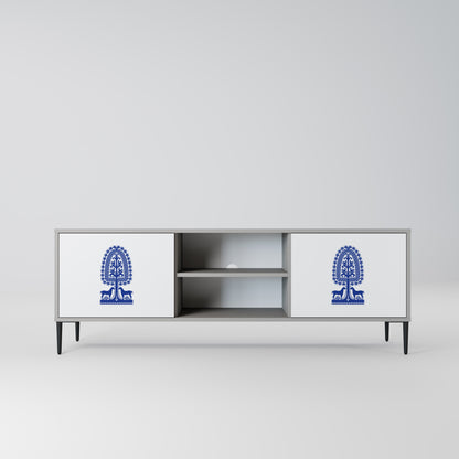POLISH FOLK ART 2-Door TV Stand in Grey Finish