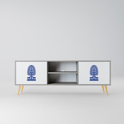 POLISH FOLK ART 2-Door TV Stand in Grey Finish