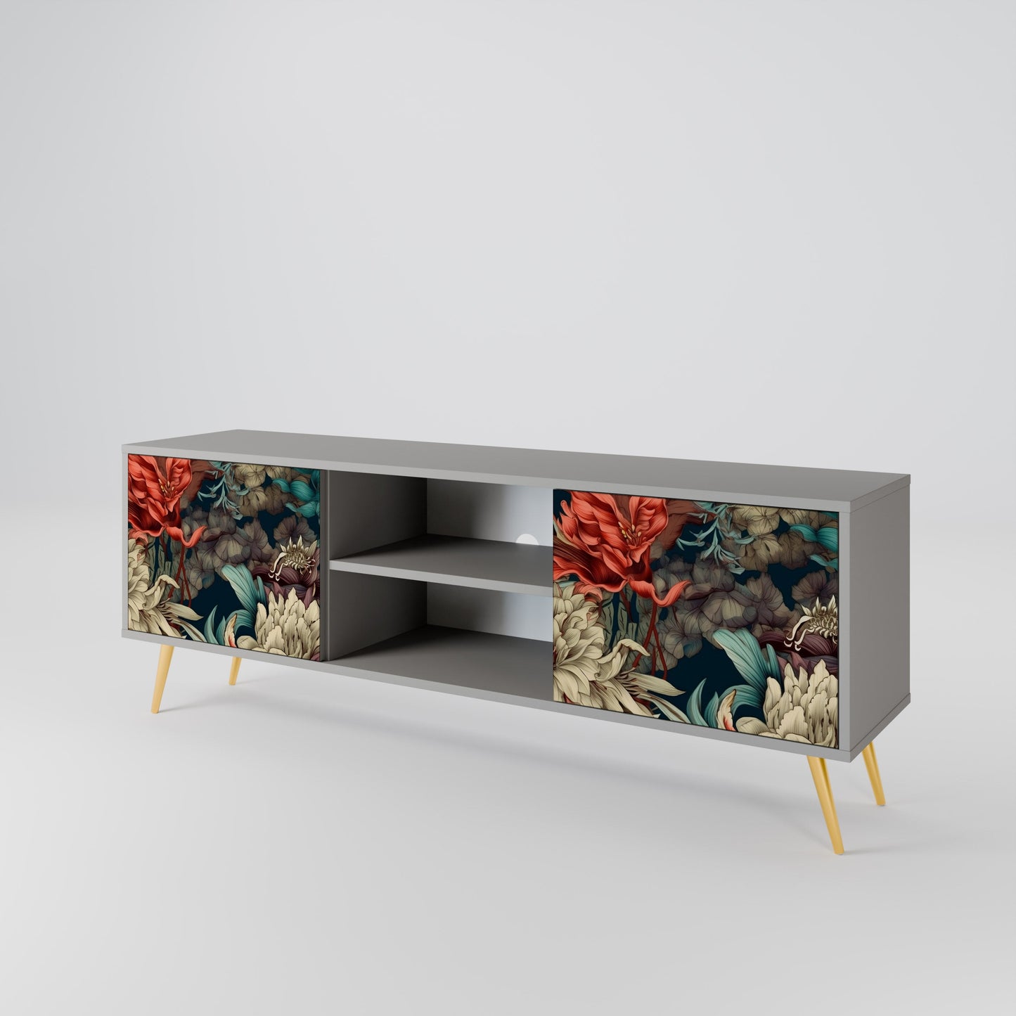 SPROUTING GRACE 2-Door TV Stand in Grey Finish