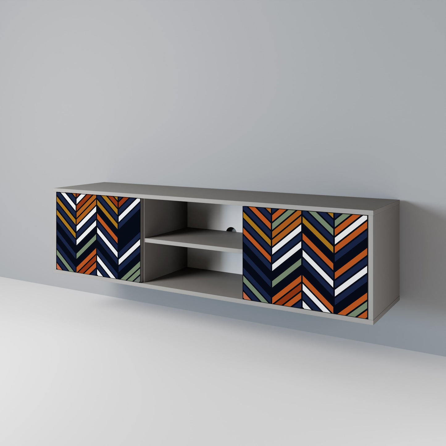 VIBRANT PATCHWORK 2-Door TV Stand in Grey Finish