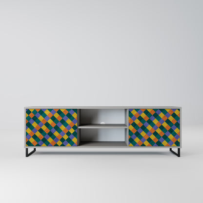PAINTED SQUARES MIX 2-Door TV Stand in Grey Finish