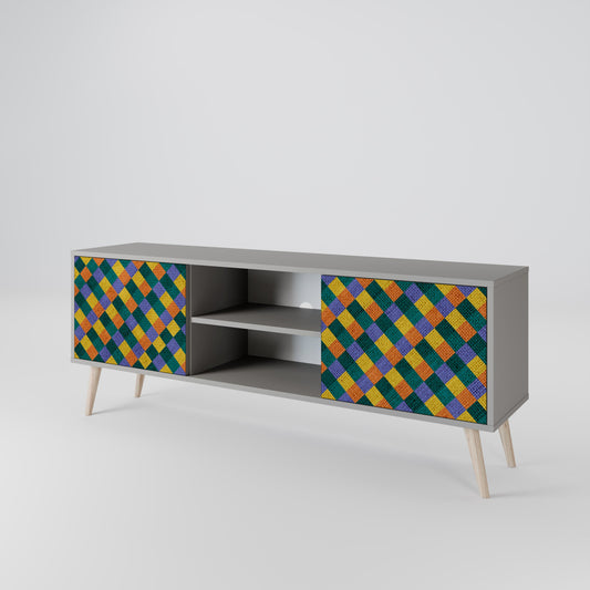 PAINTED SQUARES MIX 2-Door TV Stand in Grey Finish