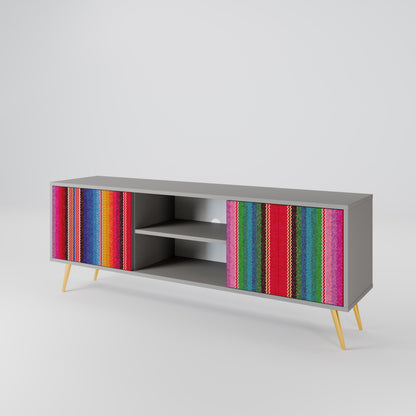ETHNIC MEXICAN 2-Door TV Stand in Grey Finish