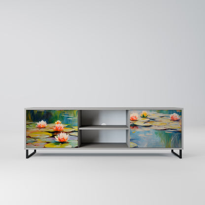 BLOOMING WATERS 2-Door TV Stand in Grey Finish