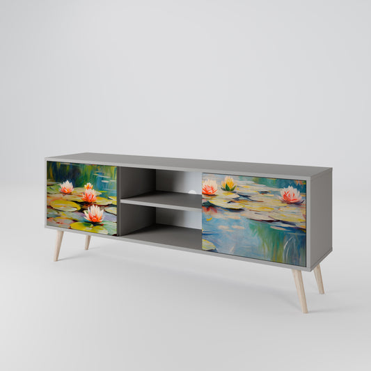 BLOOMING WATERS 2-Door TV Stand in Grey Finish