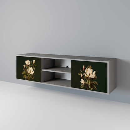 FLORAL NOIR 2-Door TV Stand in Grey Finish
