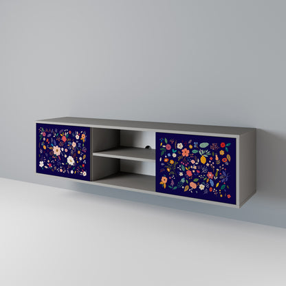 FLORAL COMBINATION 2-Door TV Stand in Grey Finish