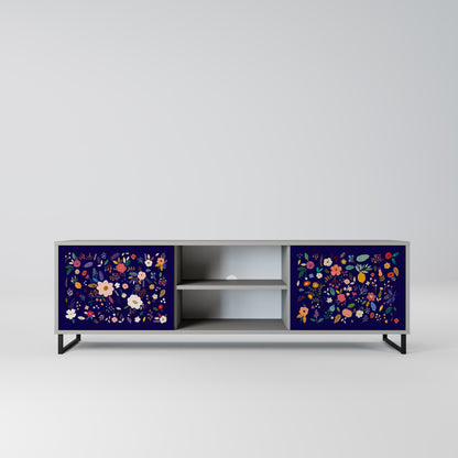 FLORAL COMBINATION 2-Door TV Stand in Grey Finish
