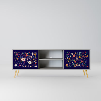 FLORAL COMBINATION 2-Door TV Stand in Grey Finish