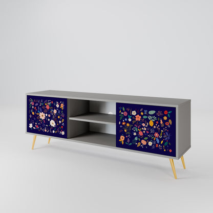 FLORAL COMBINATION 2-Door TV Stand in Grey Finish