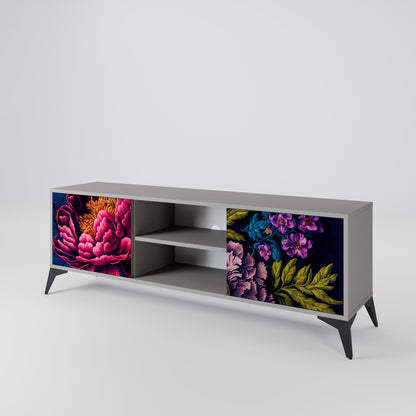 BLOOMING ELEGANCE 2-Door TV Stand in Grey Finish