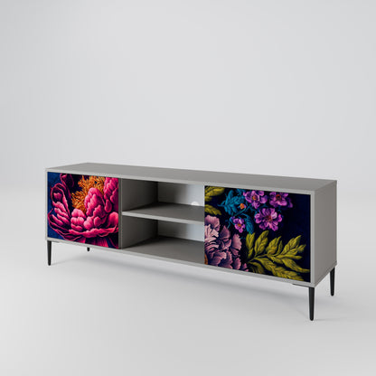 BLOOMING ELEGANCE 2-Door TV Stand in Grey Finish