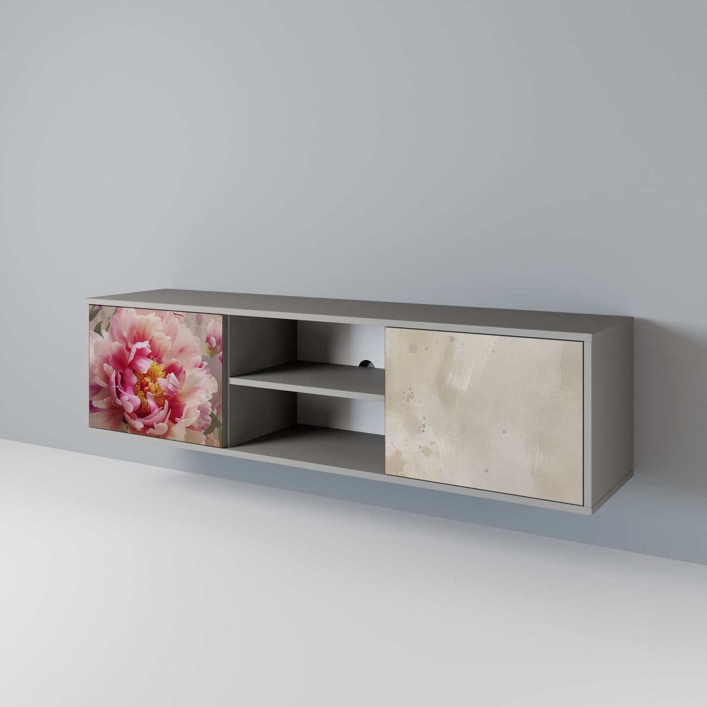 Mobile TV a 2 ante PEONY WHISPER con finitura grigia