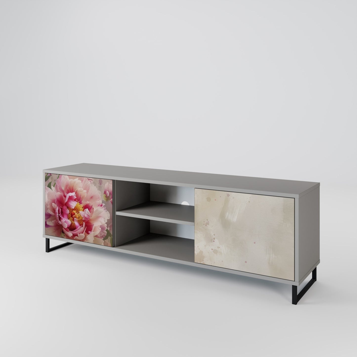 Mobile TV a 2 ante PEONY WHISPER con finitura grigia