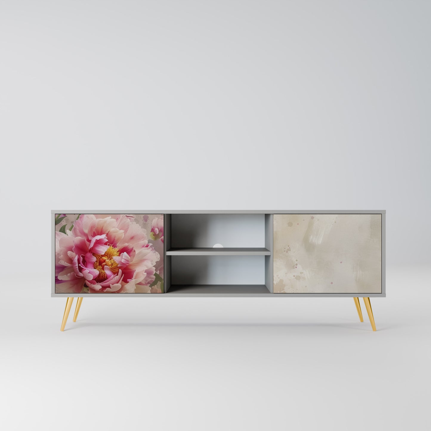 Mobile TV a 2 ante PEONY WHISPER con finitura grigia