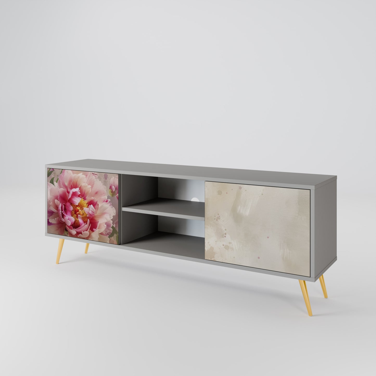Mobile TV a 2 ante PEONY WHISPER con finitura grigia