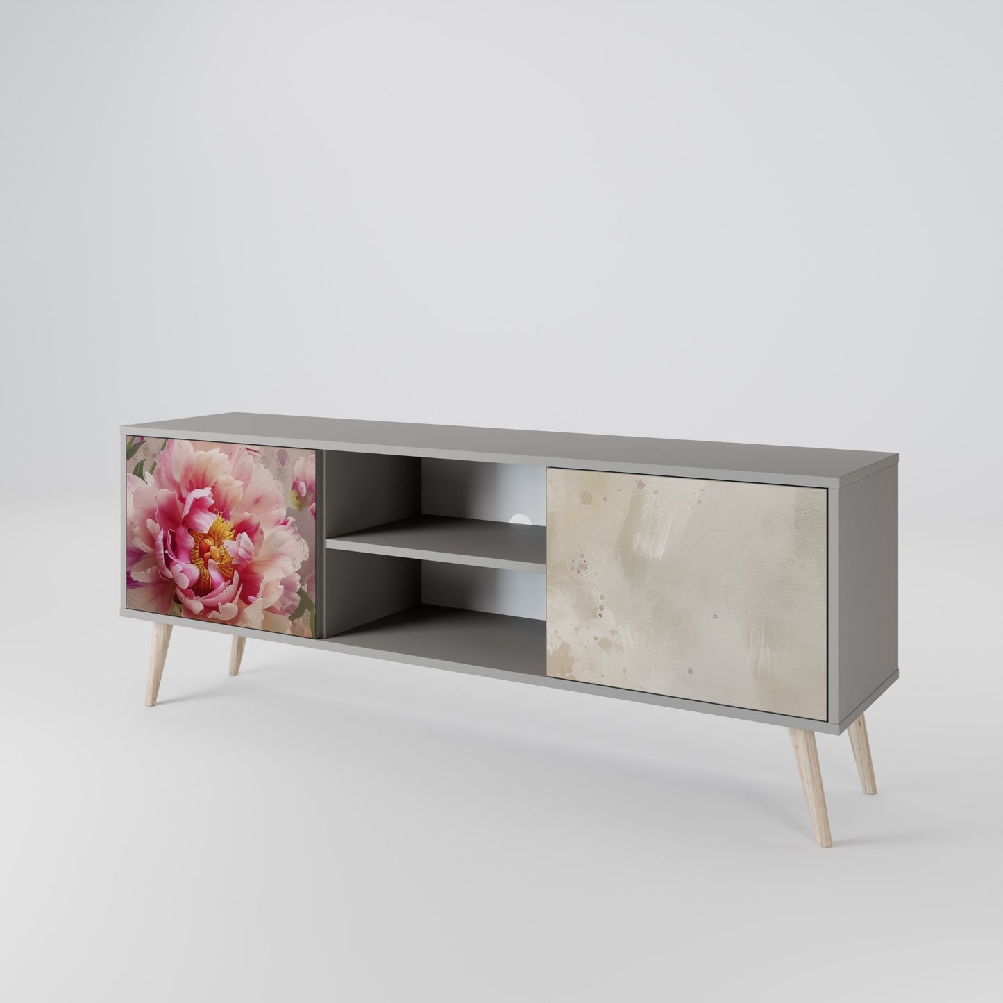 Mobile TV a 2 ante PEONY WHISPER con finitura grigia