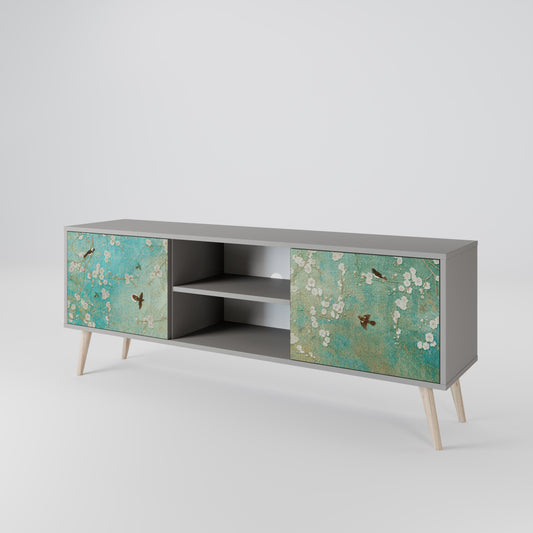 BLOOMING CHARM 2-Door TV Stand in Grey Finish
