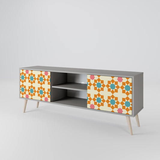 FLORAL DECOR 2-Door TV Stand in Grey Finish